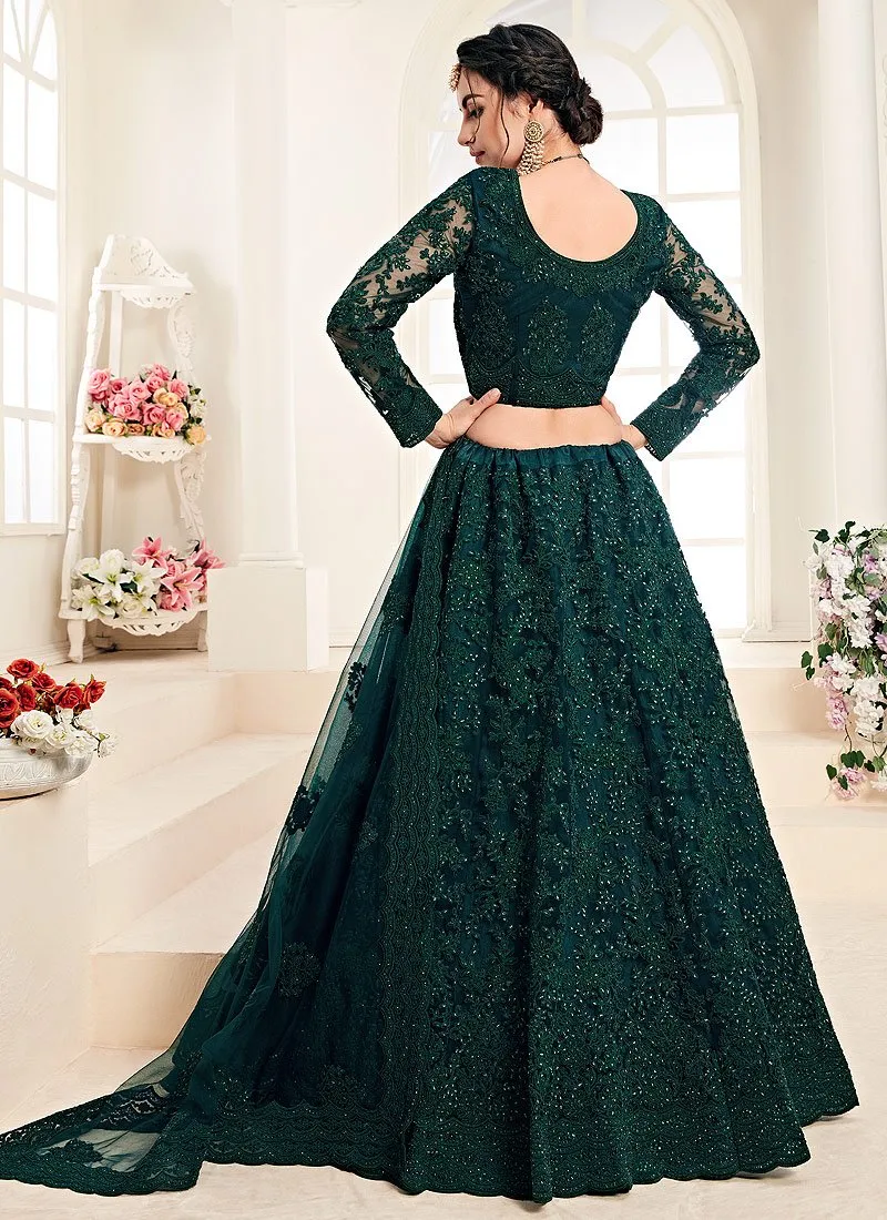 Peacock Green A Line Trendy Wedding Lehenga Choli