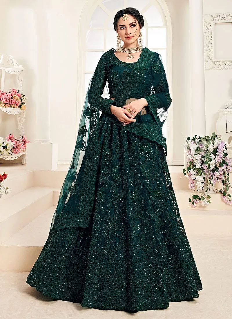 Peacock Green A Line Trendy Wedding Lehenga Choli
