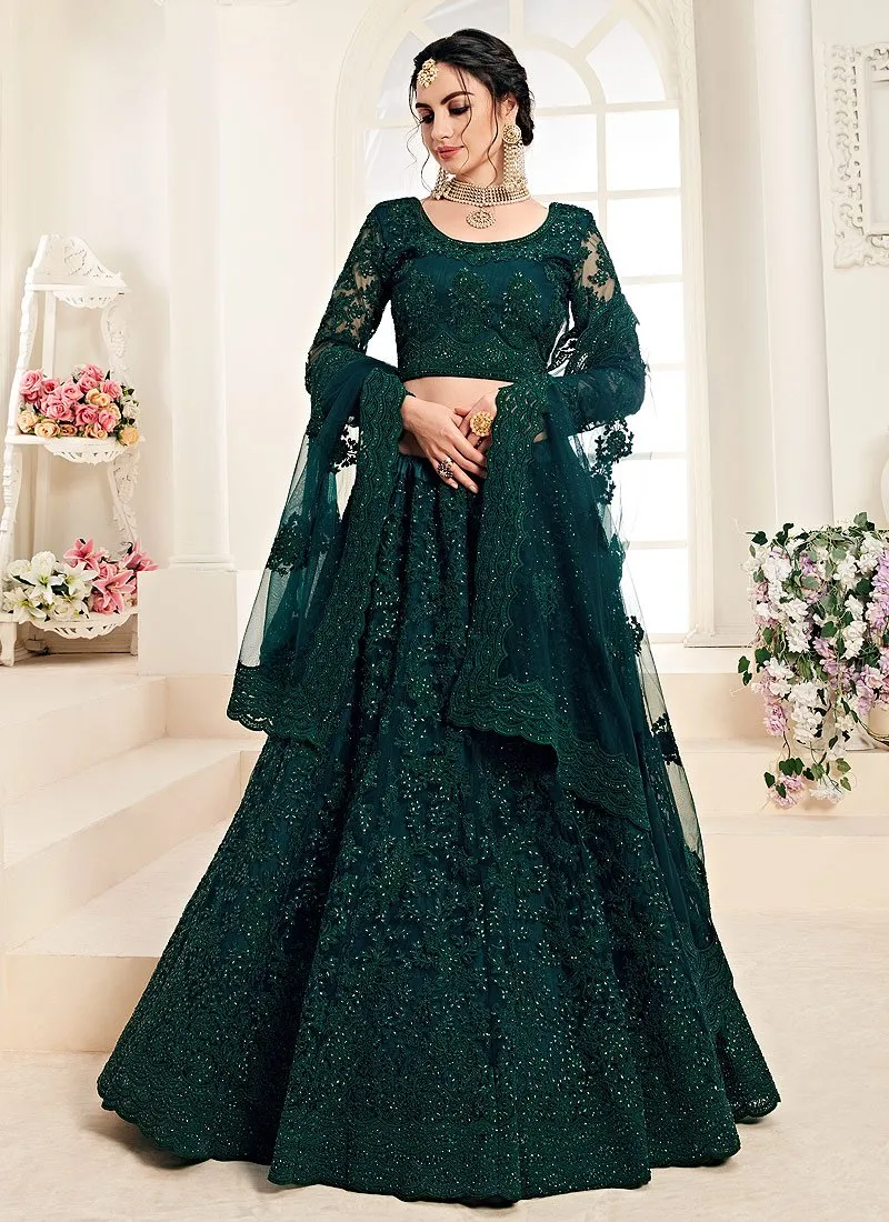 Peacock Green A Line Trendy Wedding Lehenga Choli
