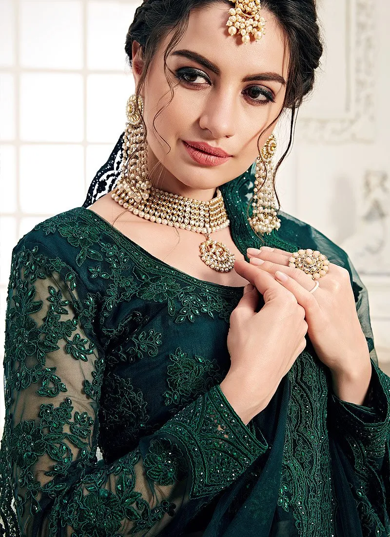 Peacock Green A Line Trendy Wedding Lehenga Choli