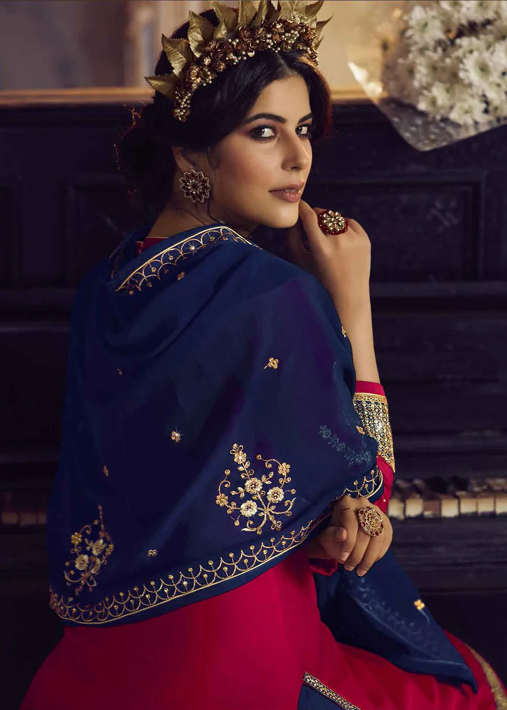 Pink & Blue Lehenga/Pant Style Trendy Suit