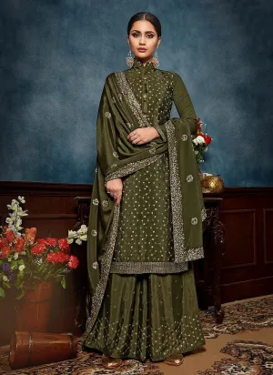 Staggering Green Chinon Trendy Palazzo Salwar Suit