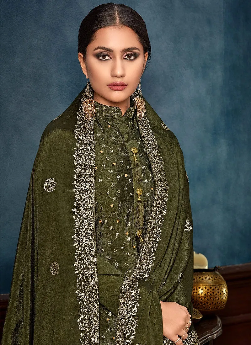 Staggering Green Chinon Trendy Palazzo Salwar Suit