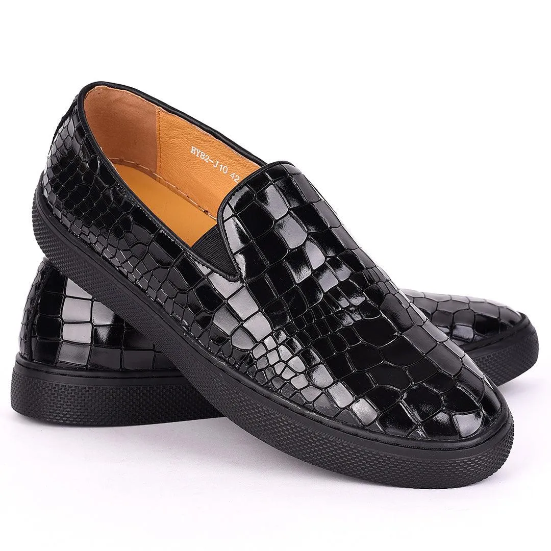 Terry Taylors All Black Croc Leather Sneaker Shoe