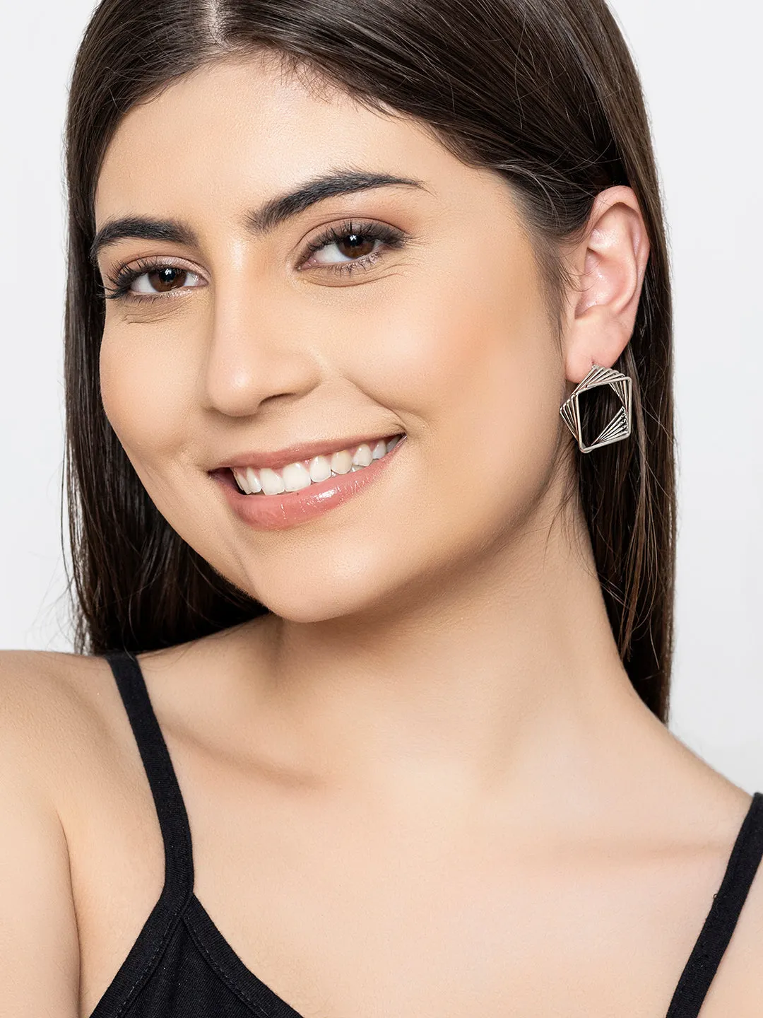 Trendy Square Silver Hoop Earrings for Women
