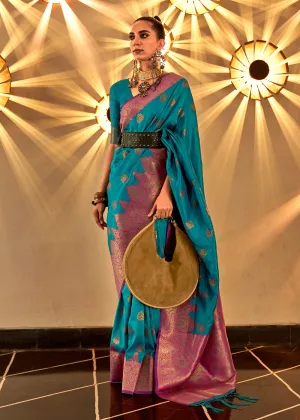 Trendy Weaving Silk Turkish Blue Designer Saree