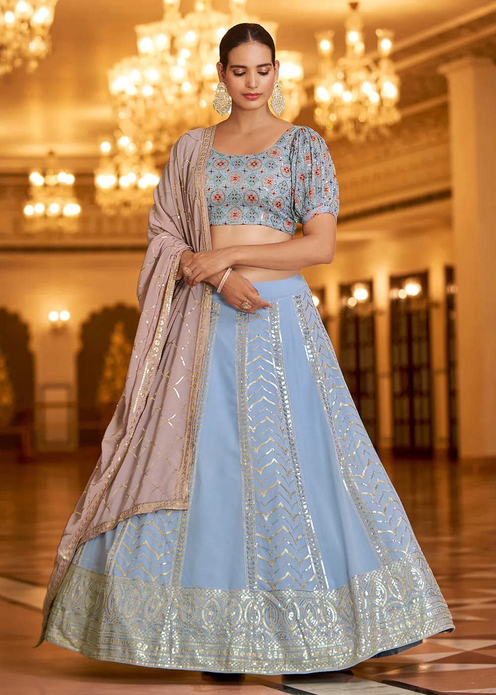 Wedding Reception Dazzling Dusty Pink Trendy Lehenga Choli
