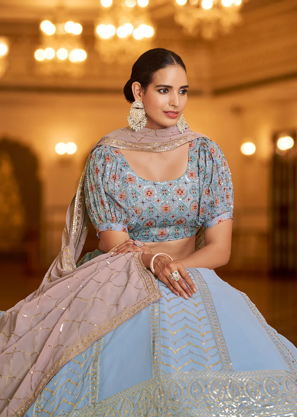 Wedding Reception Dazzling Dusty Pink Trendy Lehenga Choli