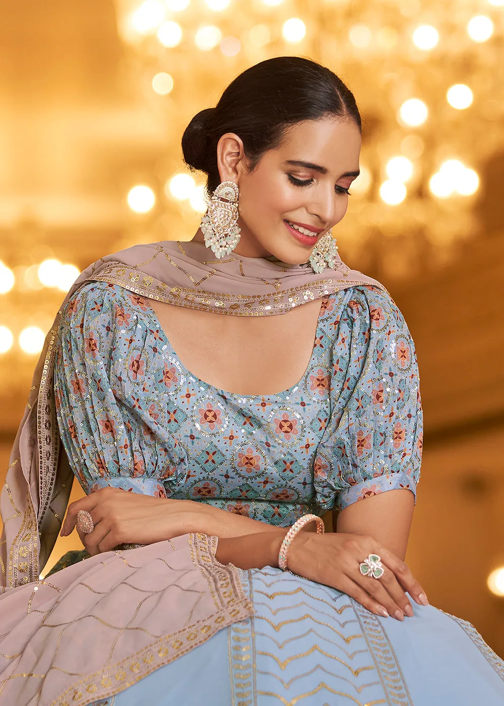 Wedding Reception Dazzling Dusty Pink Trendy Lehenga Choli